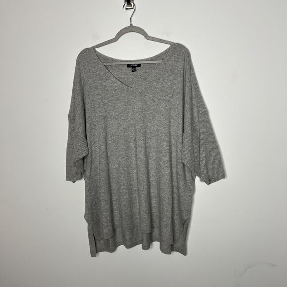 Lands' End Sweater Womens 3X Gray Cashmere V-Neck Oversized Dolman Plus Size - Picture 1 of 13